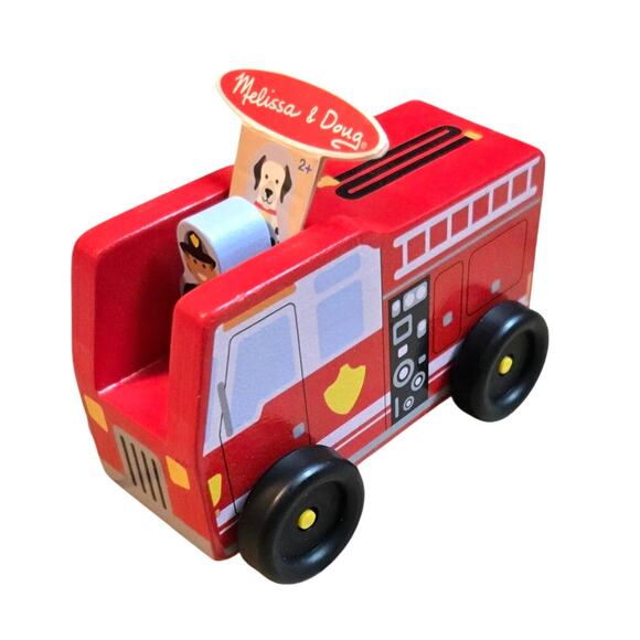 Melissa and Doug Wooden Fire Truck Toy with Fireman NEW - Picture 2 of 5